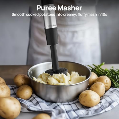 Consciot 7-in-1 Immersion Blender Handheld Max 1100W, Stick Emulsifier with Entire Stainless Steel Blender Shaft, Trigger Speed Control, 800ml Beaker, 600ml Chopper, Beaters, Frothers, Hooks & Masher