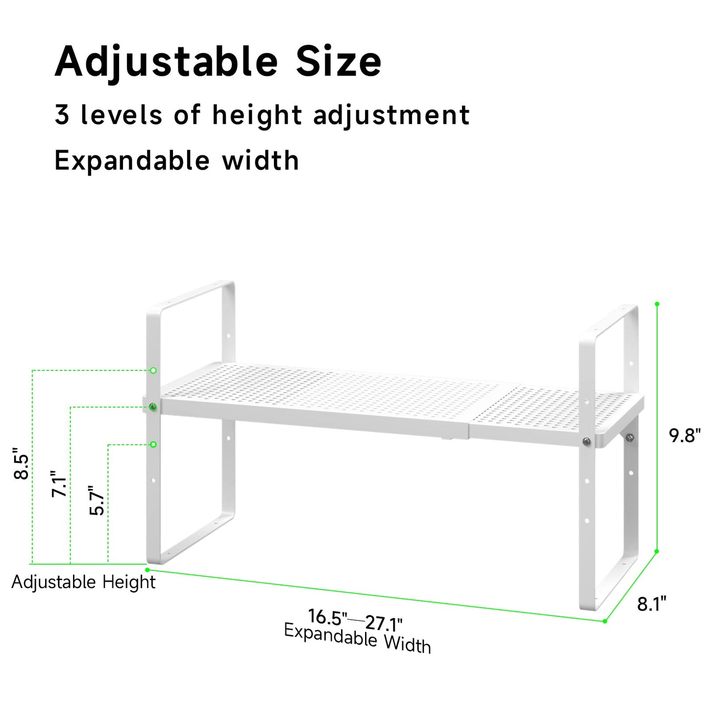 SOFRON Expandable Cabinet Storage Shelf Stackable Organizer Rack for Kitchen Bathroom Pantry Spice Cupboard Coffee Countertop Home Office Desk Heavy Duty Nonslip White Small 2 Packs