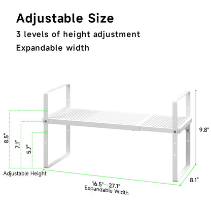 SOFRON Expandable Cabinet Storage Shelf Stackable Organizer Rack for Kitchen Bathroom Pantry Spice Cupboard Coffee Countertop Home Office Desk Heavy Duty Nonslip White Small 2 Packs