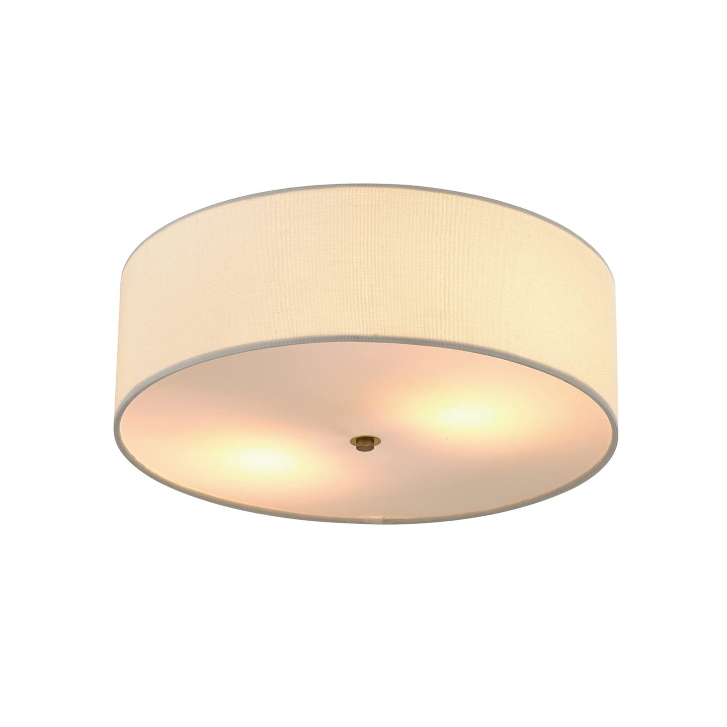 Globe Electric 2-Light Flush Mount Ceiling Light, Matte Brass Finish, White Linen Shade, E26 Base, Dimmable, Minimalist Home Lighting, 60998