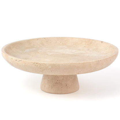 YMXYJM Natural Marble Pedestal Fruit Bowl, Large Decorative Bowl for Kitchen Counter/Living Room/Dining Table/Entryway, Beige