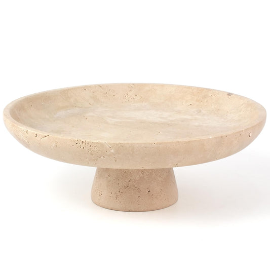 YMXYJM Natural Marble Pedestal Fruit Bowl, Large Decorative Bowl for Kitchen Counter/Living Room/Dining Table/Entryway, Beige