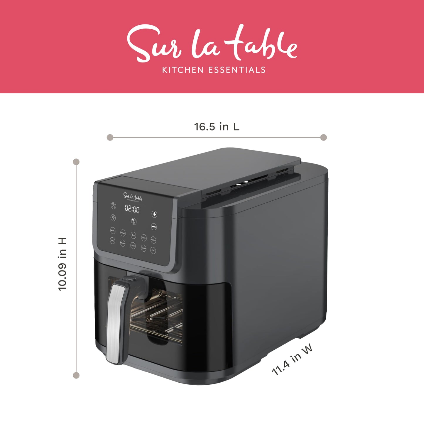 SUR LA TABLE KITCHEN ESSENTIALS 5-in-1 Compact 8-Quart Basket Air Fryer with Window for Easy Viewing, Digital Touchscreen Display with 10-Presets, Air Fry, Bake, Broil and Reheat in Minutes, 1500w
