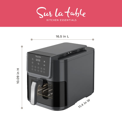 SUR LA TABLE KITCHEN ESSENTIALS 5-in-1 Compact 8-Quart Basket Air Fryer with Window for Easy Viewing, Digital Touchscreen Display with 10-Presets, Air Fry, Bake, Broil and Reheat in Minutes, 1500w