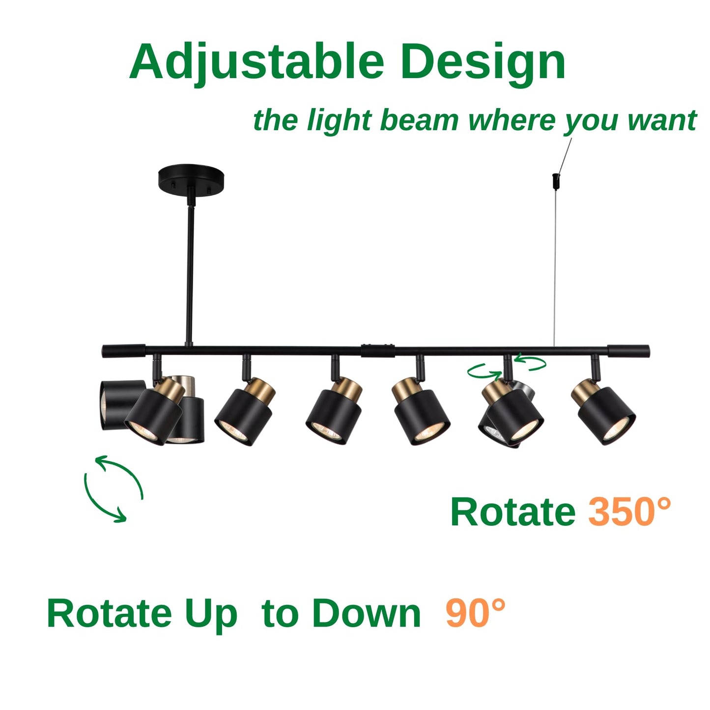 CRAFTRONOS 6 Light Track Lighting Kit, Matt Black Brass Finish Adjustable Height with Moden Flush Mount Ceiling Spotlight for Kitchen,Dining,Living Room,Home Improvement