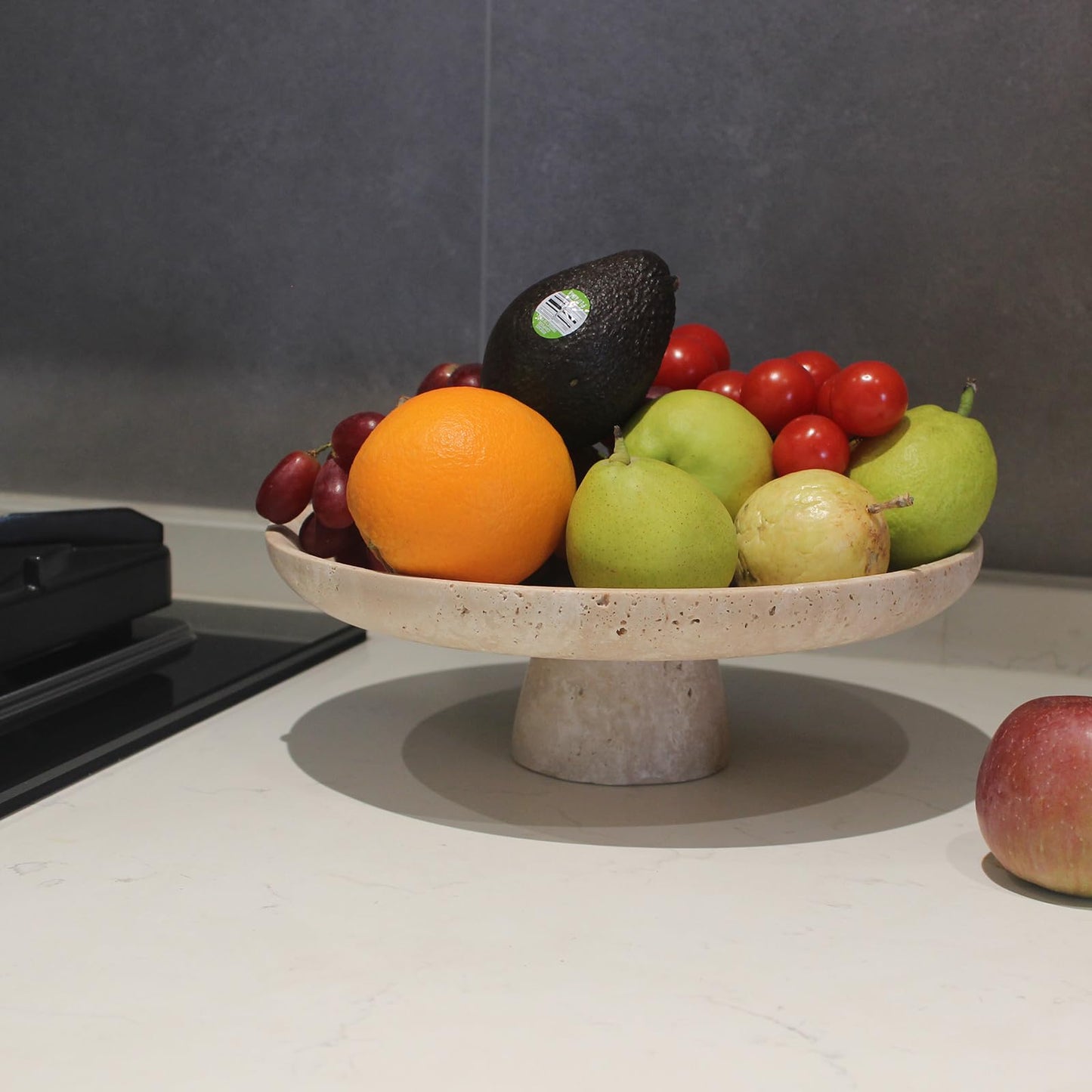 Nawgnail Natural Travertine Fruit Bowl for Kitchen Counter 10.2", Large Decorative Bowl Pedestal for Home Decor, Fruits Holder For Dining Table - Kitchen Organization