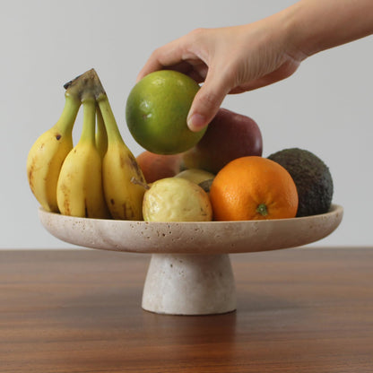 Nawgnail Natural Travertine Fruit Bowl for Kitchen Counter 10.2", Large Decorative Bowl Pedestal for Home Decor, Fruits Holder For Dining Table - Kitchen Organization