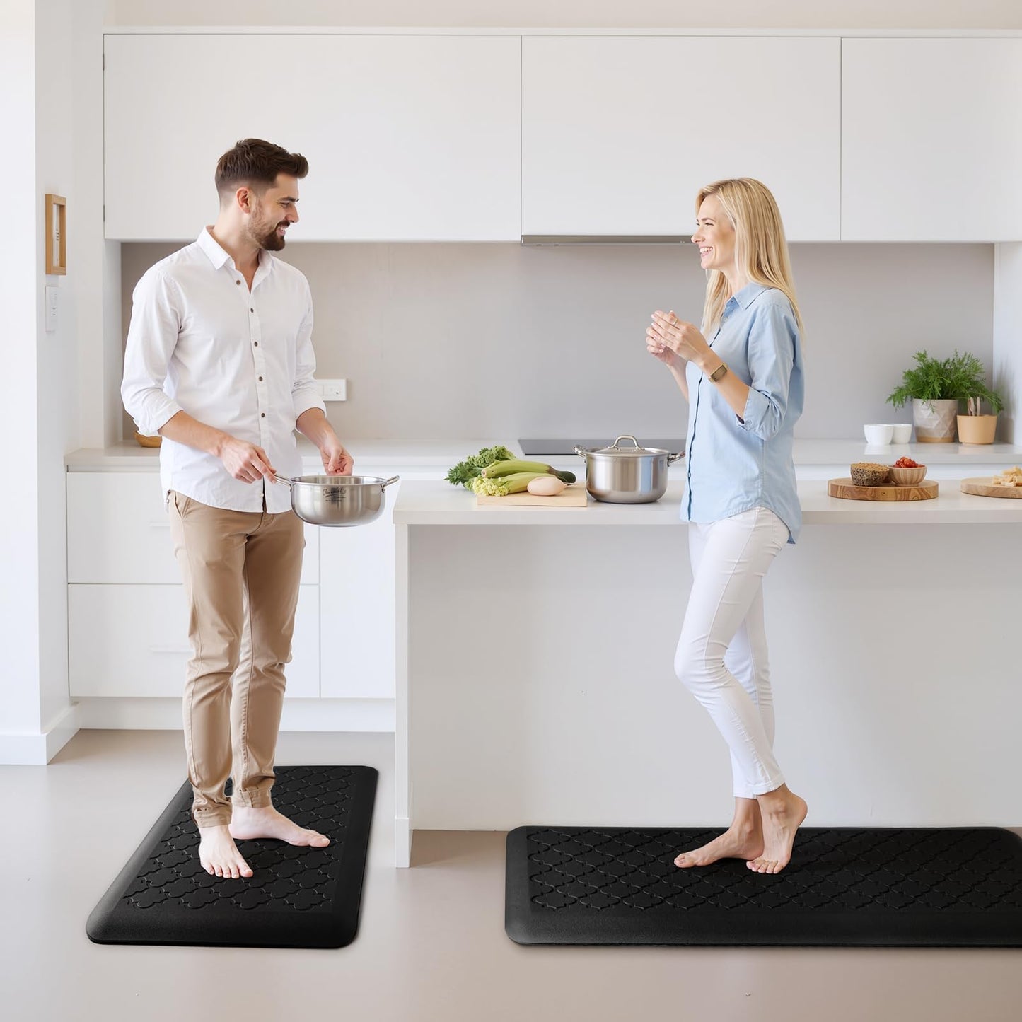 TranquilRelax 4/5 Inch Thick Anti-Fatigue Kitchen Mat Water Resistant Non-Slip Kitchen Floor Mat Ergonomic Comfort Standing Mat for Home Kitchen Office Laundry 17.3"x 60" Black