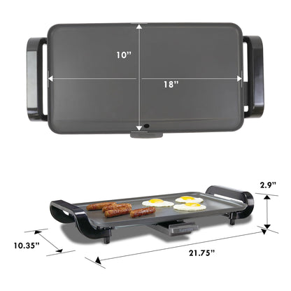 Kenmore Electric Griddle NonStick 1500W Adjustable Temperature 10"x18" Easy to Clean Large Cooking Surface Ideal for Pancakes Grilled Cheese Breakfast and Family Meals