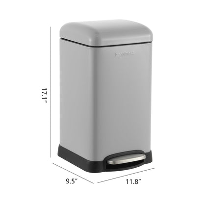 happimess HPM1012E Betty Retro Mini 3.2-Gallon Step-Open Trash Can, Fingerprint Resistant, Modern, Minimalistic for Home, Kitchen, Laundry Room, Office, Bedroom, Bathroom, Fog Gray