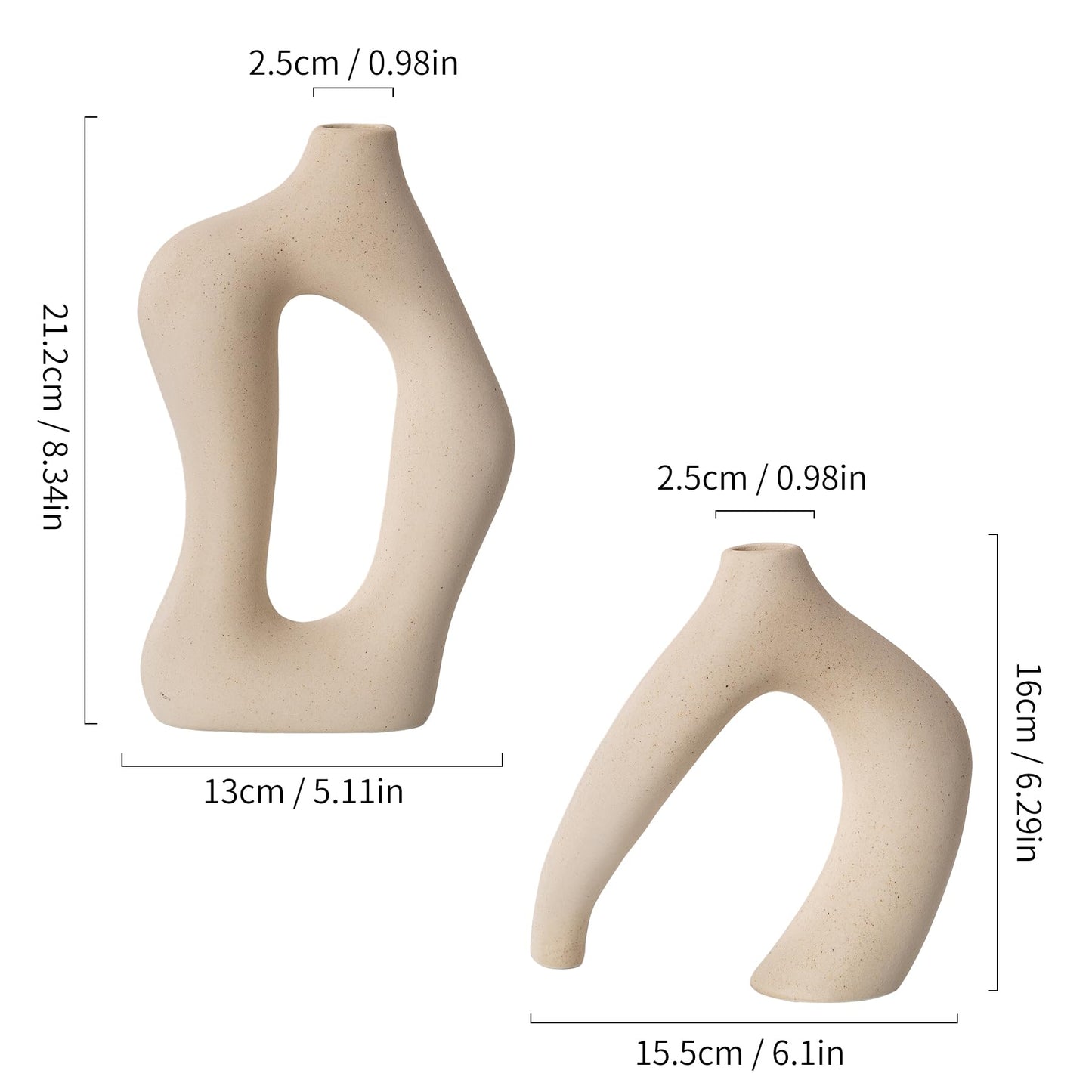 Ceramic Vase Set of 2, Farmhouse Decor Cream White Cute Vases for Home Kitchen Bedroom Office Living Room Centerpiece Table Shelf Desk Decorations, Housewarming Gifts for Women Men