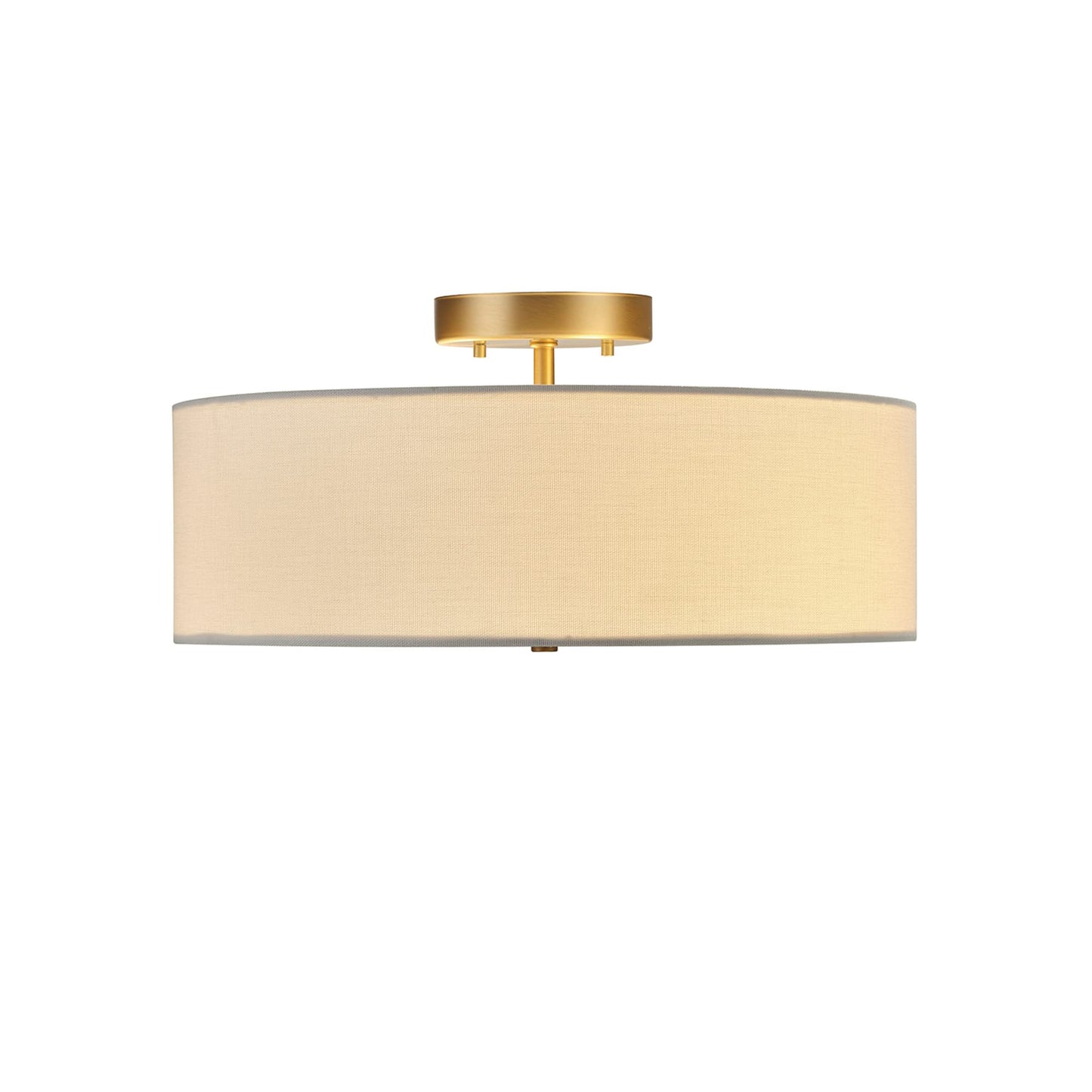 Globe Electric 2-Light Flush Mount Ceiling Light, Matte Brass Finish, White Linen Shade, E26 Base, Dimmable, Minimalist Home Lighting, 60998