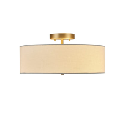 Globe Electric 2-Light Flush Mount Ceiling Light, Matte Brass Finish, White Linen Shade, E26 Base, Dimmable, Minimalist Home Lighting, 60998