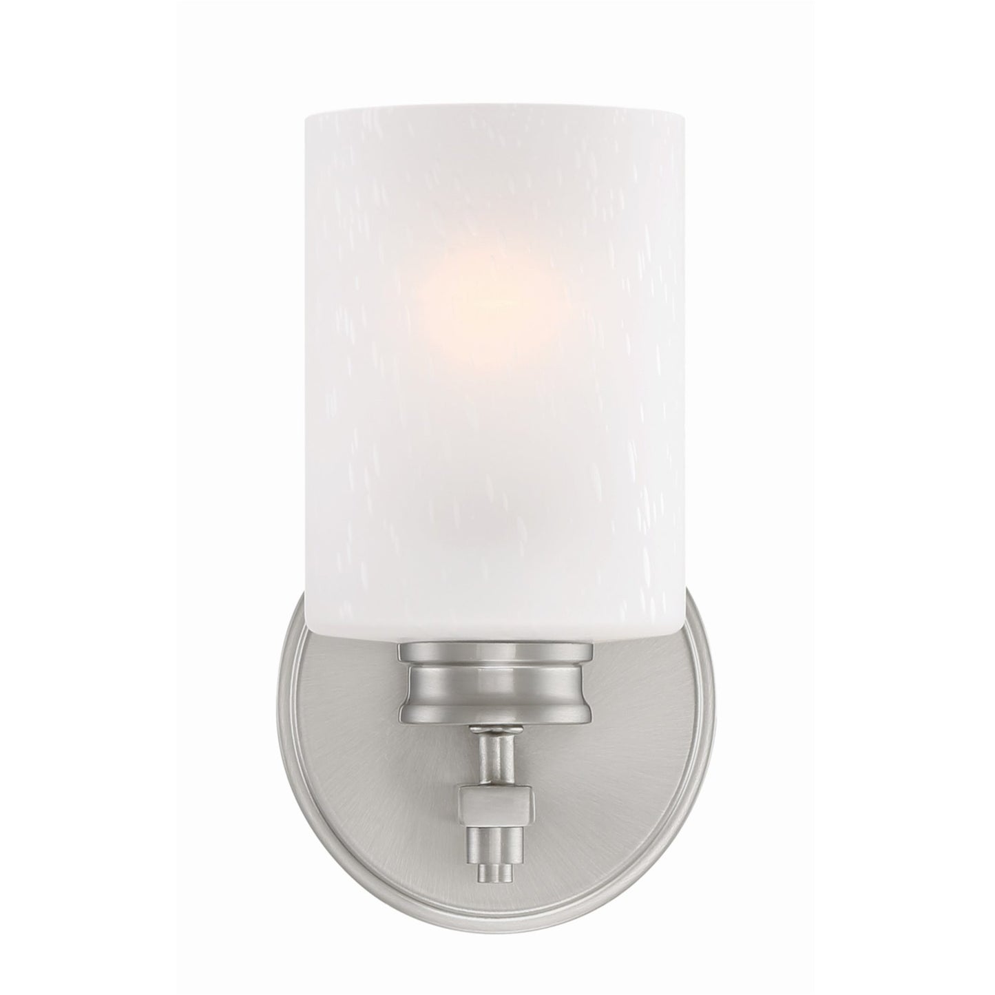 Kira Home Phoebe 8" Modern Wall Sconce with Frosted Seeded Glass Cylinder Shade, Industrial Silver Wall Light with Cylinder Glass Shade, Brushed Nickel Finish