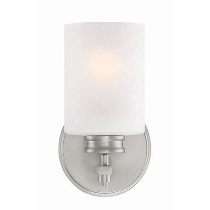 Kira Home Phoebe 8" Modern Wall Sconce with Frosted Seeded Glass Cylinder Shade, Industrial Silver Wall Light with Cylinder Glass Shade, Brushed Nickel Finish