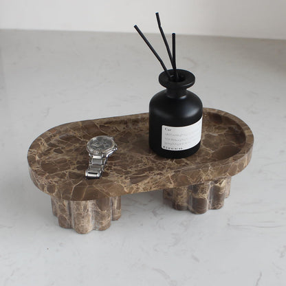 Natural Travertine Marble Oval Tray with 2 Legs, 10" Vanity Decorative Tray for Countertop Organizer, Catchall Tray for Perfume, Candles, Jewelry Dish
