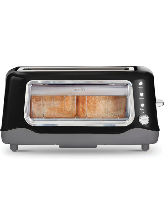 Dash Clear View Toaster - Features Large Window & Extra-Wide Slots - Auto-Shut Off Feature - Bagel Functions, & Seven-Browning Levels - 1-Touch Defrost - Black