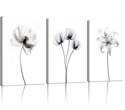 AUUAUU Minimalist Floral Wall Art Set of 2 Framed Black White Lily Flower Canvas Print 16x24 Inch Botanical Aesthetics Art Posters for Home Kitchen Living Room Bedroom Wall Decor