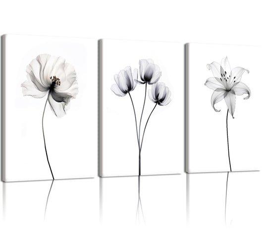 AUUAUU Minimalist Floral Wall Art Set of 2 Framed Black White Lily Flower Canvas Print 16x24 Inch Botanical Aesthetics Art Posters for Home Kitchen Living Room Bedroom Wall Decor