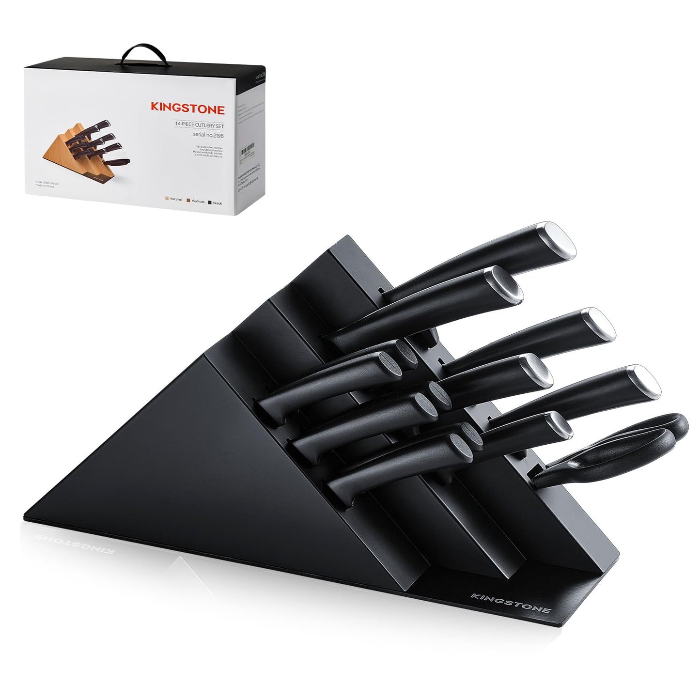 KINGSTONE 14-Piece Kitchen Knife Set with Block, High-Carbon Stainless Steel Knives Set, Ergonomic Non-Slip Handle, Professional Knife Set for Kitchen for Home Cooking & Gifting, Black