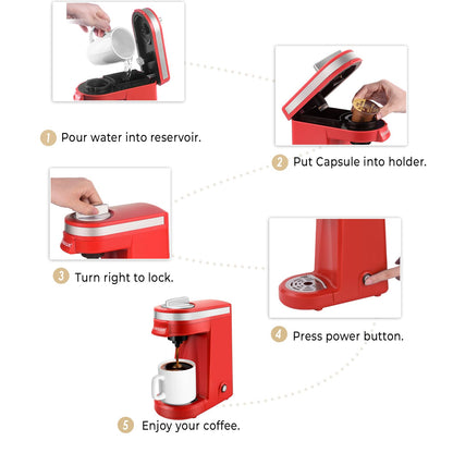 CHULUX Mini Coffee Maker for K Capsule, Single Serve Coffee Maker for One Cup Americano, Lightweight Pod Coffee Machine, Red
