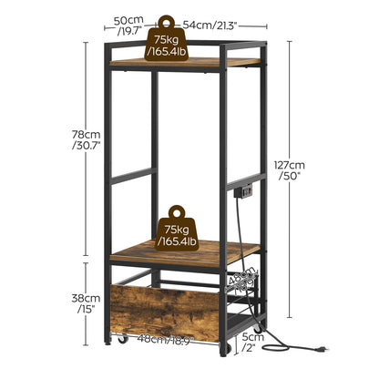 YATINEY Mini Fridge Stand with Movable Drawer, Microwave Stand with Power Outlet, Mini Fridge Shelf with Adjustable Shelves, Kitchen Bakers Rack for Dorm, Dining Room, Home, Rustic Brown HB05UBR