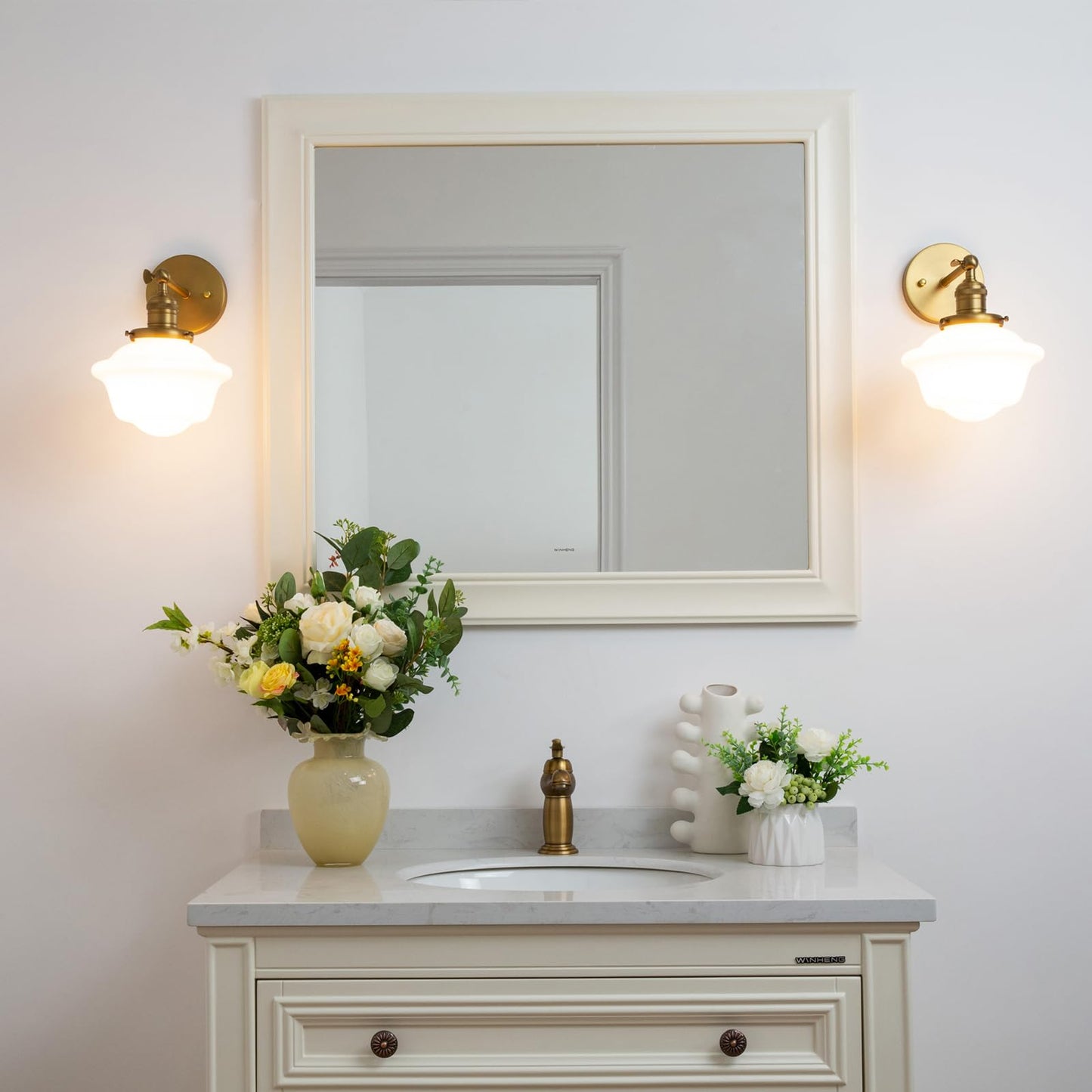 Pathson Modern Wall Sconce, Milk White Bathroom Vanity Light Fixture, Wall Lighting for Bedroom Living Room Hallway Home Decor