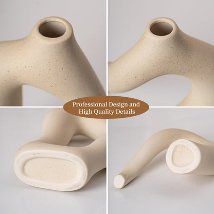 Ceramic Vase Set of 2, Farmhouse Decor Cream White Cute Vases for Home Kitchen Bedroom Office Living Room Centerpiece Table Shelf Desk Decorations, Housewarming Gifts for Women Men