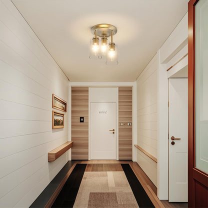 Kalium 3-Lights Semi Flush Mount Ceiling Light Fixture, Gold Light Fixtures, Ceiling Light for Kitchen, Foyer, Entryway, Farmhouse, Home Decor, Clear Glass Shade.