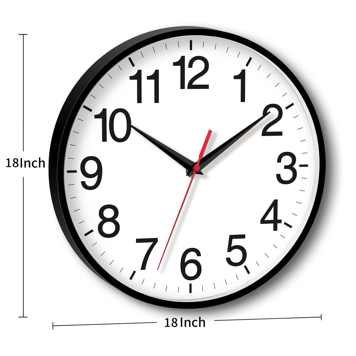 Rohioue 18 Inch Wall Clock, Modern Battery Operated Wall Clocks, Silent Non Ticking Large Analog Clock for Living Room, Office, Home, Bedroom, Kitchen, Bathroom(Black)