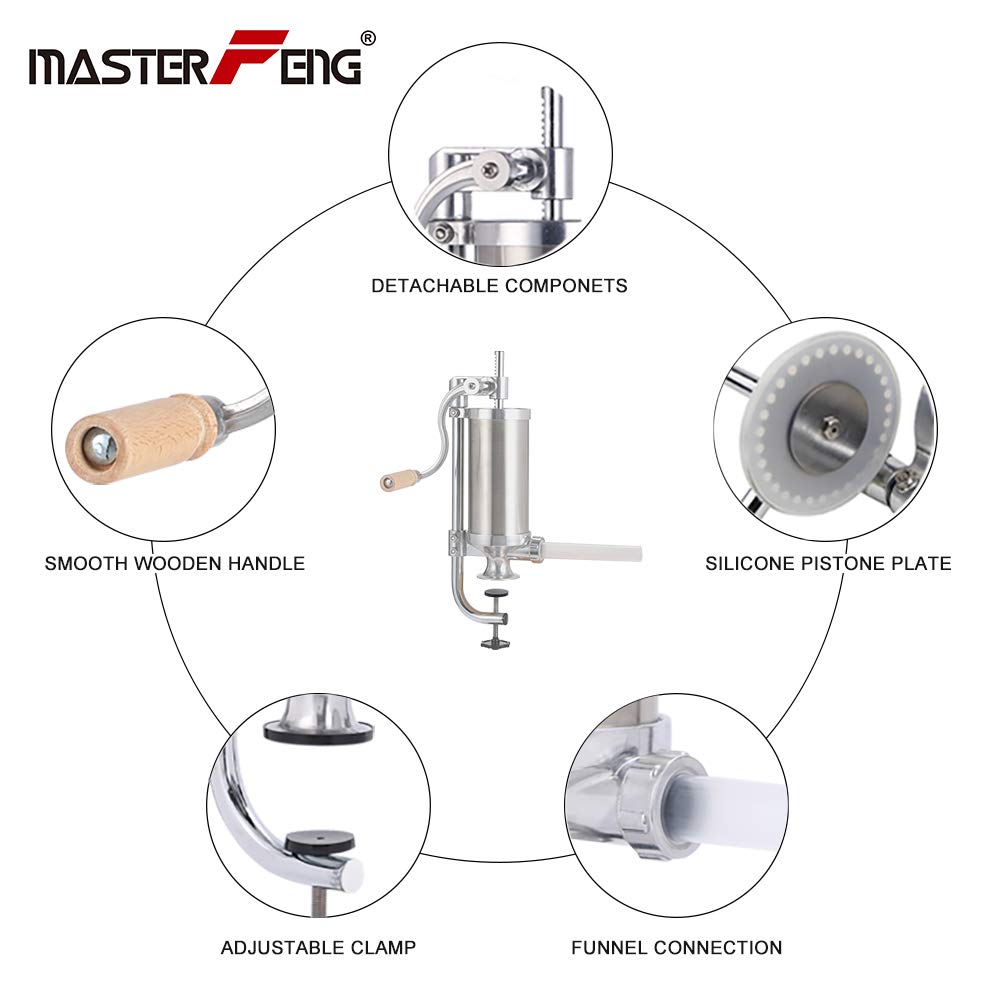 MASTER FENG Sausage Stuffer, Stainless Steel Homemade Sausage Maker Vertical Meat Filling Kitchen Machine, Packed 8 Stuffing Tubes (2.5LBS VERTICAL)