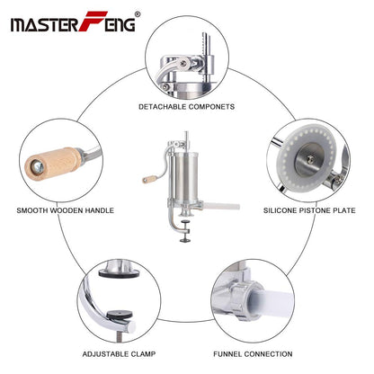 MASTER FENG Sausage Stuffer, Stainless Steel Homemade Sausage Maker Vertical Meat Filling Kitchen Machine, Packed 8 Stuffing Tubes (2.5LBS VERTICAL)