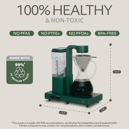 WILLOW 10 Cup Drip Coffee Maker, Automatic Pour Over Coffee Maker with Glass Carafe and Auto Shut-Off Feature, Suitable for Hot & Iced Coffee, ECO Coffee Machine made with 99% PC Recycled Plastics