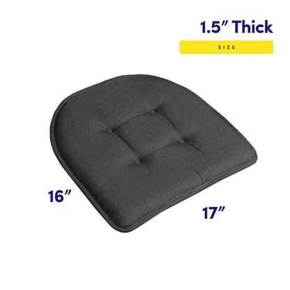 Sweet Home Collection Chair Cushion Memory Foam Pads Tufted Slip Non Skid Rubber Back U-Shaped 17" x 16" Seat Cover, 6 Pack, Charcoal Gray