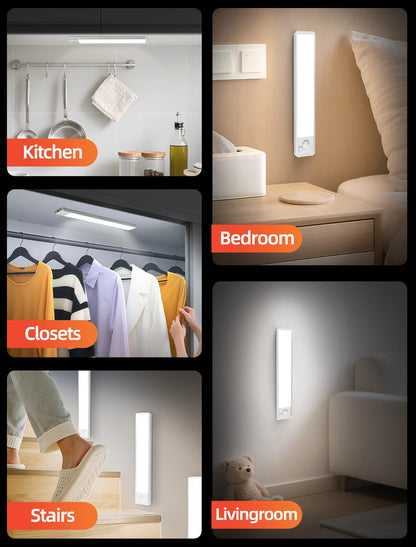 VOZUJI Under Cabinet Lighting: 8 Inch 3-Color Dimmable Rechargeable Motion Sensor Lights Indoor - Battery Operated Lights - Closet Light Magnetic Led Light for Kitchen Home Bathroom Counter 5 Pack