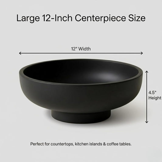 12" Concrete Extra Large Fruit bowl for Kitchen Counter, Coffee Table Decor, Decorative Key Bowl, Home Décor Accents, Kitchen Counter Decor Black