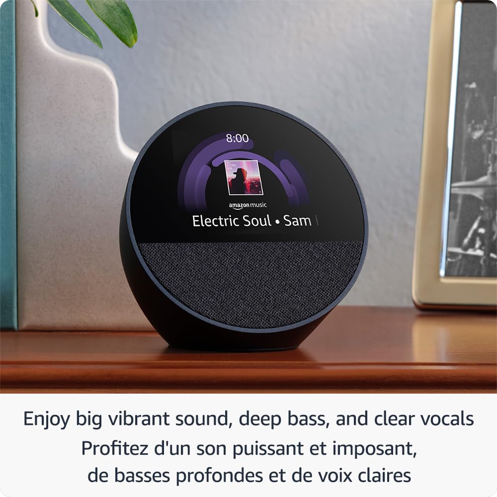 Amazon Echo Spot (newest model), Great for nightstands, offices and kitchens, Smart alarm clock with Alexa, Black