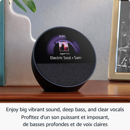 Amazon Echo Spot (newest model), Great for nightstands, offices and kitchens, Smart alarm clock with Alexa, Black