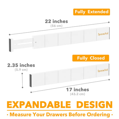 SpaceAid Bamboo Drawer Dividers with Inserts and Labels, Kitchen Adjustable Drawer Organizers, Expandable Organization for Home, Office, Dressers, 7 Dividers with 15 Inserts (17"-22" White)