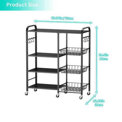 HapiRm Rolling Kitchen Microwave Cart - 4 Tier Microwave Table Stand with Pull-Out Baskets, Coffee Bar Baker's Rack with Wheels Rolling Storage Cart Organizer Shelf for Living Room Office, Balcony