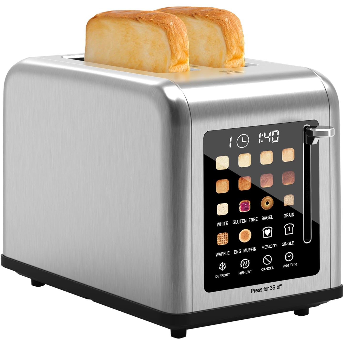 2 Slice Toaster Touch Screen, Stainless Steel Toasters Digital Timer 2 Slot Toasters, 8 Shade Settings 6 Bread Types for Bagel, Cancel, Defrost（Stainless Steel）