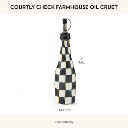 MACKENZIE-CHILDS Farmhouse Oil Cruet, Ceramic Oil-Dispenser Bottle, Black-and-White Courtly Check
