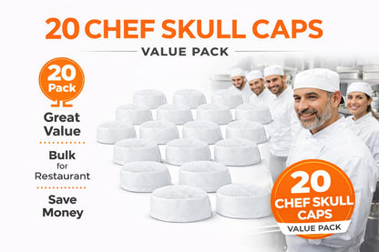 LEQC Chef Skull Cap – Adjustable & Breathable Mesh Chef Hats for Men Women Kitchen Cook Cap, Oil-Resistant Chef Works Hat for Professional & Home Use(White-20PCS)