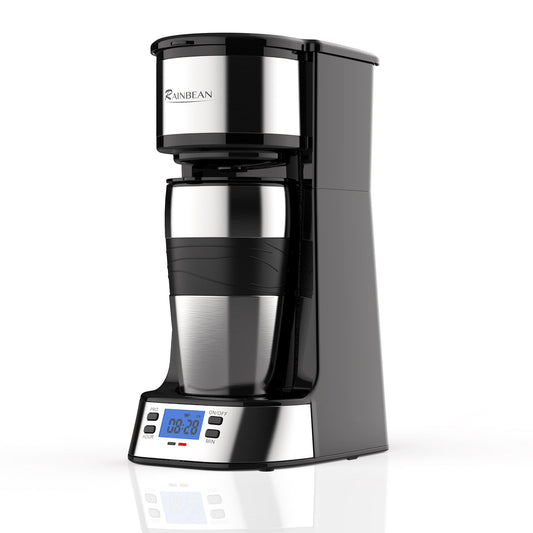 RAINBEAN Single Serve Coffee Maker, Programable Single-Serve Brewers, Timer Auto Start/Off, 14 Oz Single Cup Coffee Machine For Ground Coffee, 700W Quick Brewing, Perfect Gifts for Coffee Lovers