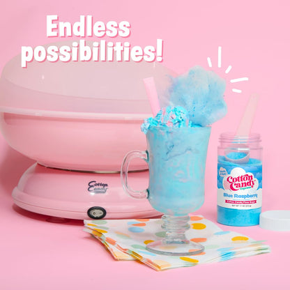 Cotton Candy Express CC1000-S Cotton Candy Machine, with 5-11oz. Jars of Cherry, Grape, Blue Raspberry, Orange, Pink Vanilla Floss Sugar & 50 Paper Cones Easy to Use and Clean