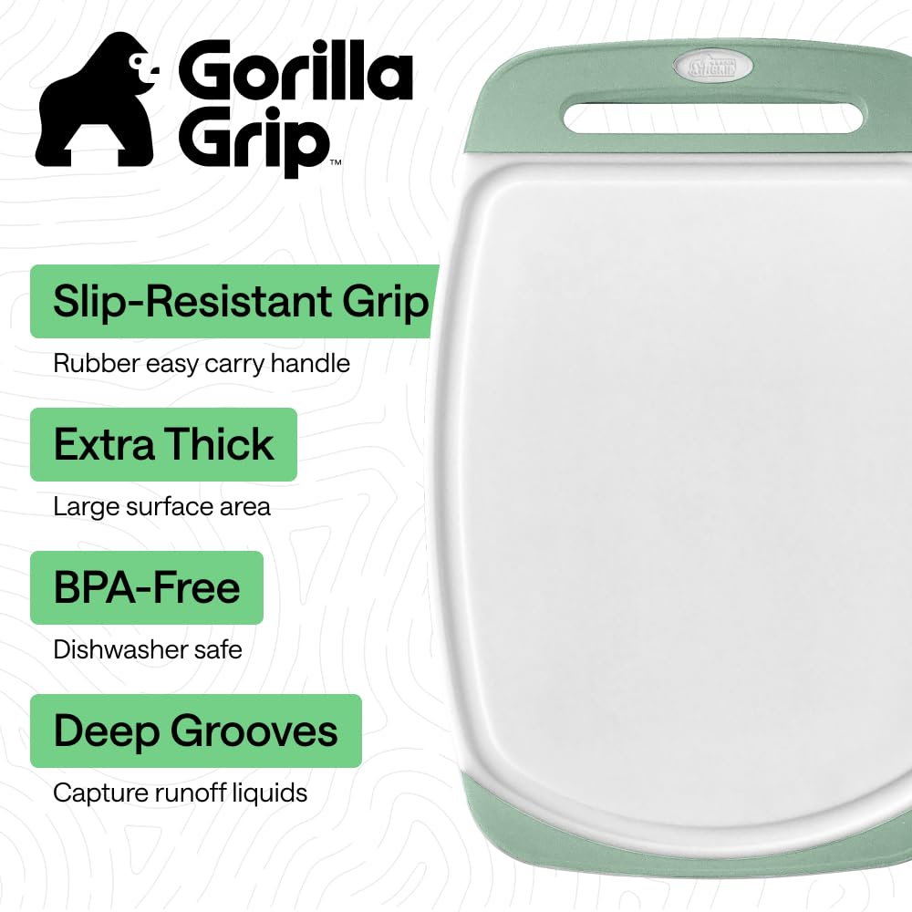 GORILLA GRIP BPA-Free Reversible Kitchen Cutting Board Set of 3, US Designed, Nonporous, Juice Grooves Catch Liquid, Slip Resistant Border, Dishwasher Safe Large Food Chopping Boards, Gray Mint Pink