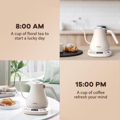 Mecity Electric Gooseneck Kettle With Keep Warm Function & LCD Display Automatic Shut Off Coffee Kettle Temperature Control Pour Over Kettle 1200 Watt, 0.8L, 120V, Off White