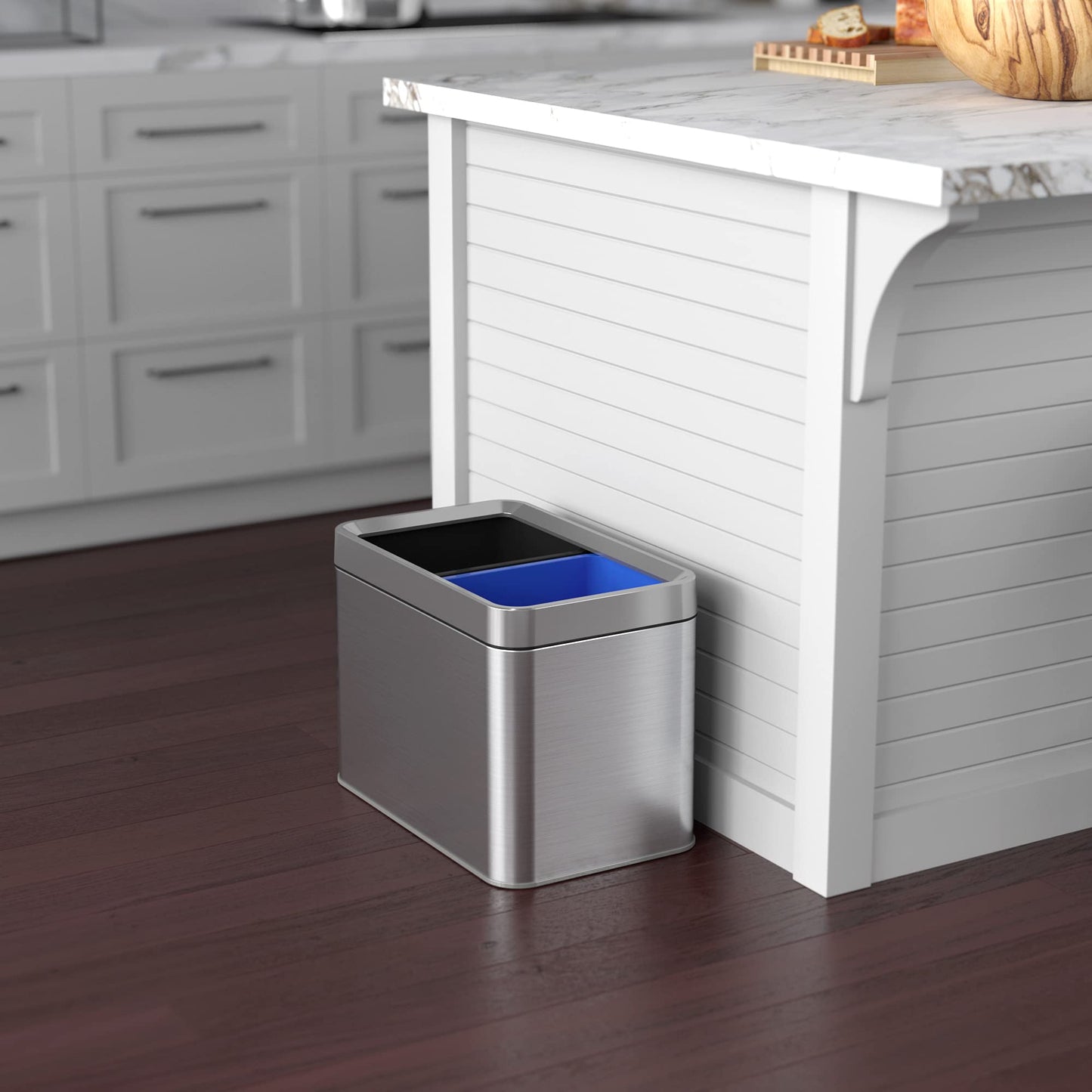ITouchless 5.3 Gallon / 20L Slim Dual Compartment Open Top Trash Can and Recycle Bin – Rectangular Stainless Steel Wastebasket for Kitchen, Home, Office, Cubicle, Breakroom, Garage