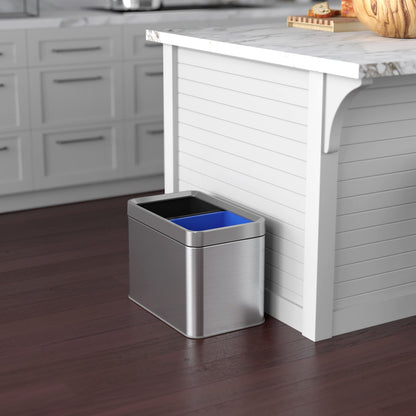 ITouchless 5.3 Gallon / 20L Slim Dual Compartment Open Top Trash Can and Recycle Bin – Rectangular Stainless Steel Wastebasket for Kitchen, Home, Office, Cubicle, Breakroom, Garage