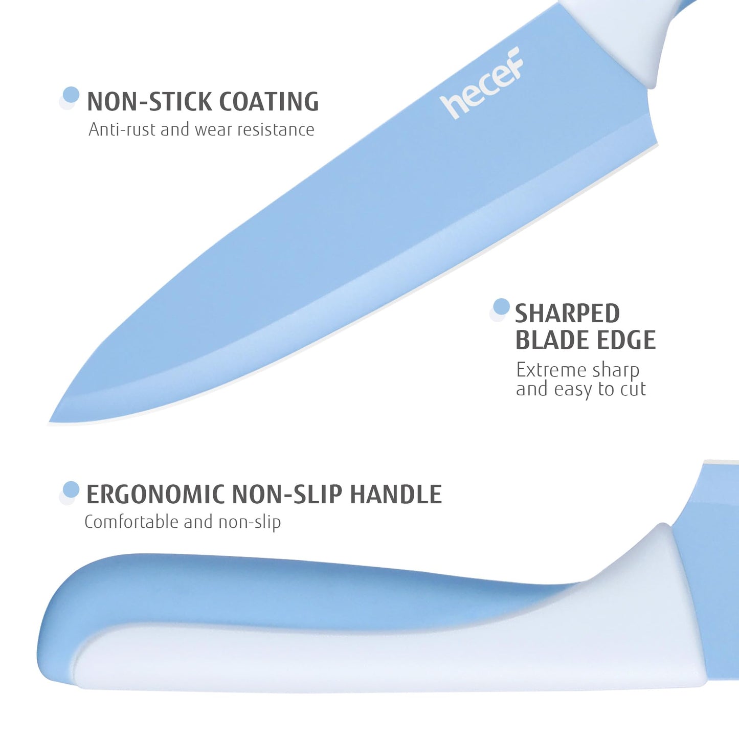 hecef 15 Pieces Kitchen Knife Set with Built-in Sharpening Wooden Block, Dishwasher Safe, High Carbon Stainless Steel Knife Block Set with Steak Knives, Kitchen Scissors, Blue